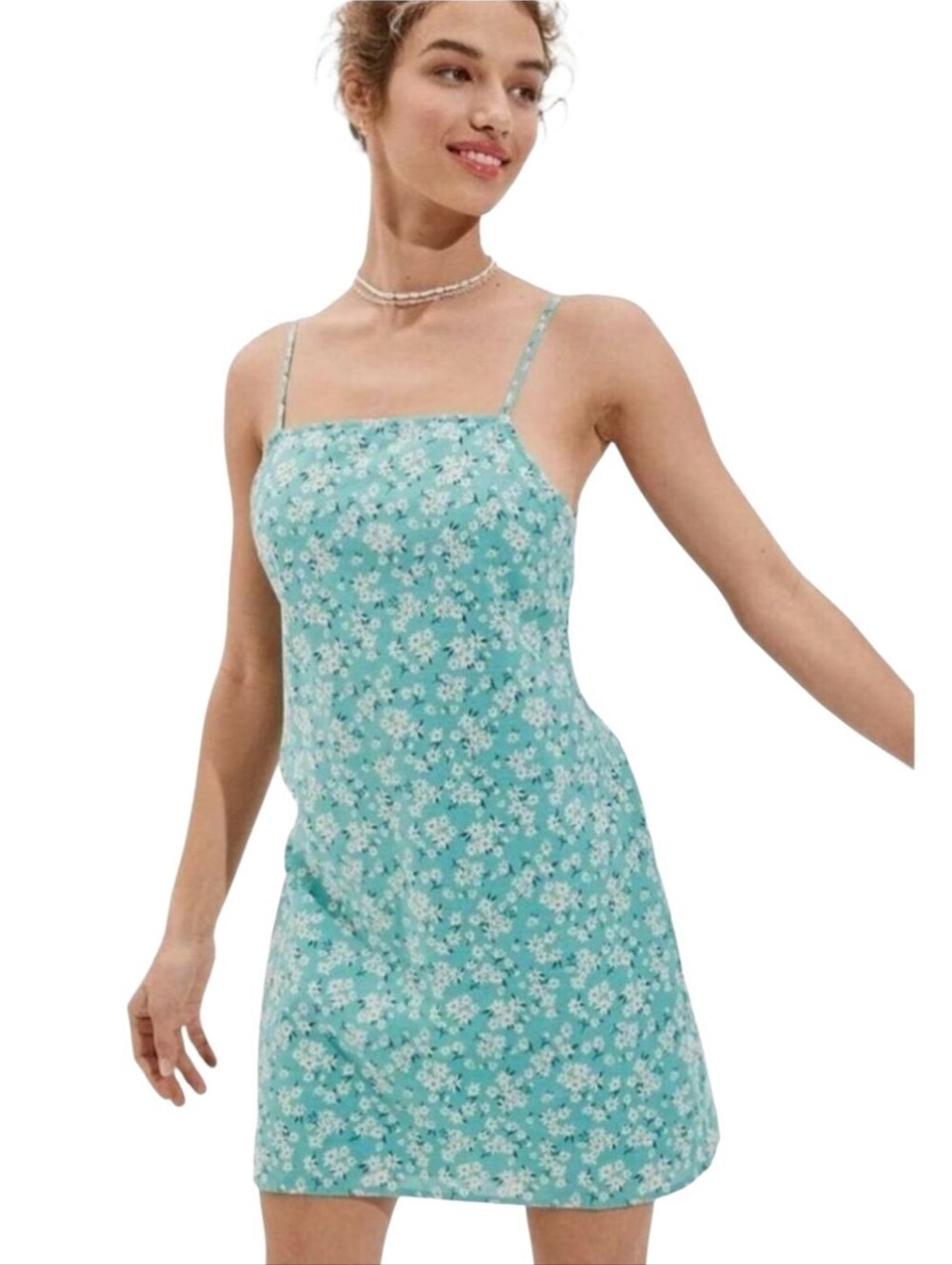 Women's American Eagle Outfitters Teal Floral Summer Dress Sz Large